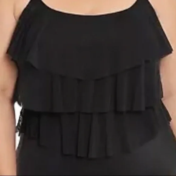 Swim Solutions Black Plus Size Triple Tiered One-Piece Swimsuit